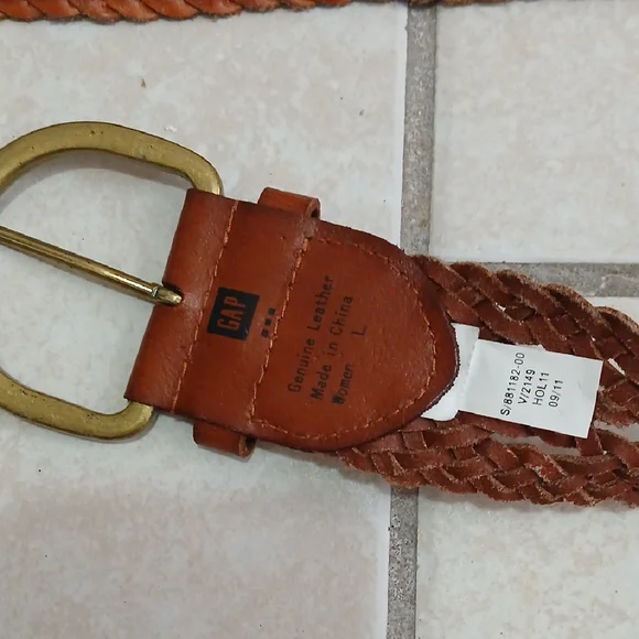 GAP Womens Wide Brown Woven Bohemian Style Leather Belt with Gold Buckle - Picture 3 of 3